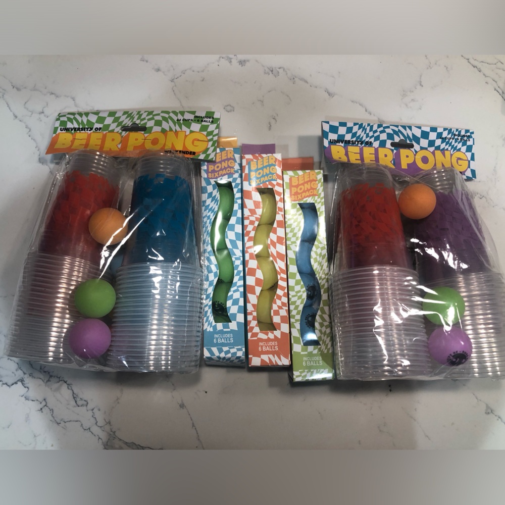 2 Ultimate Beer Pong Sets Party Game Cups & Extra Multi-Colored Ping Pong Balls